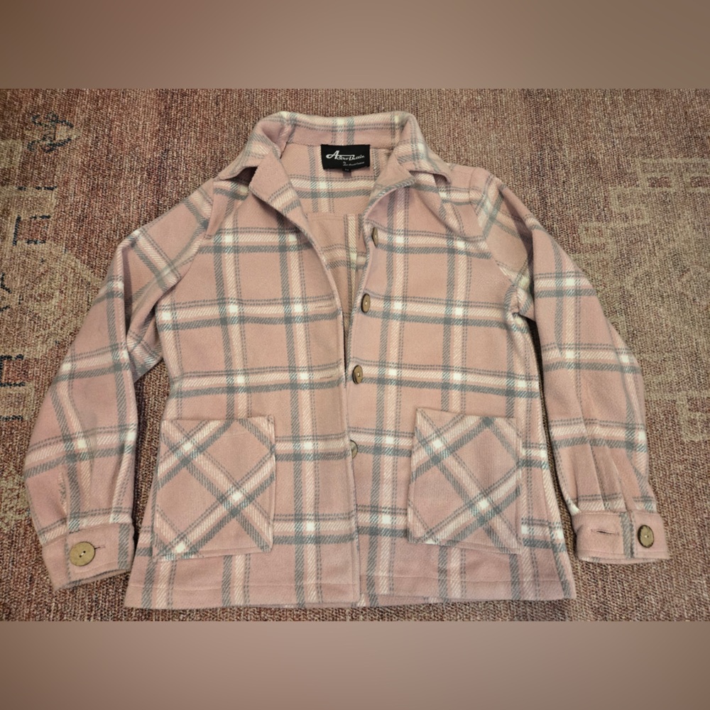 Astro Betty vintage 50’s style pink grey plaid button down jacket NWOT med